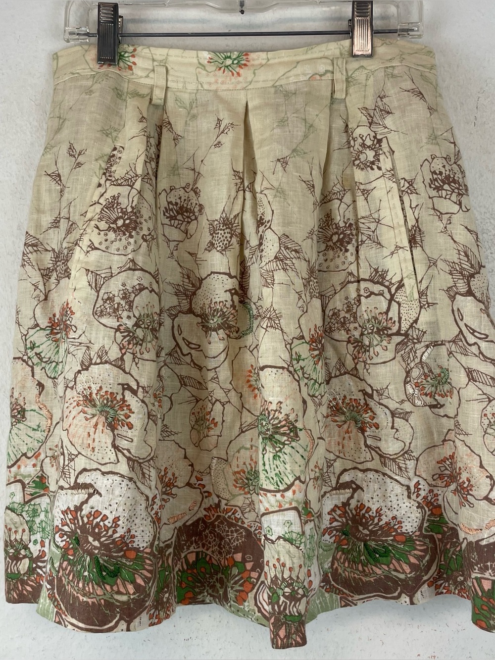 Elie Tahari Linen Floral Skirt Size S